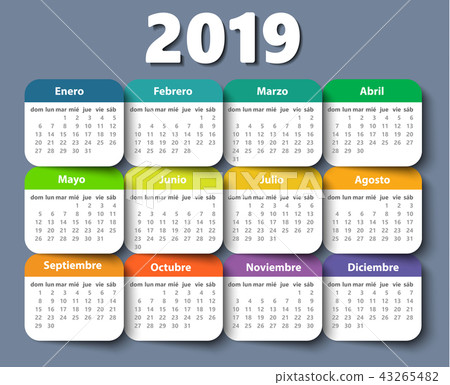 Calendar 2018 year vector design template in Spanish. Calendar 2018 year vector design template in Spanish. 43265482