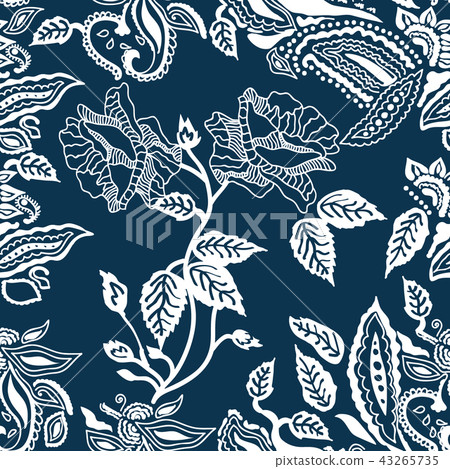 Blue and white floral print. 43265735