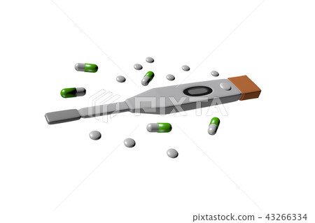 Illustration of thermometer and medicine (white back) 43266334
