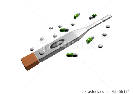 Illustration of thermometer and medicine (white back) 43266335
