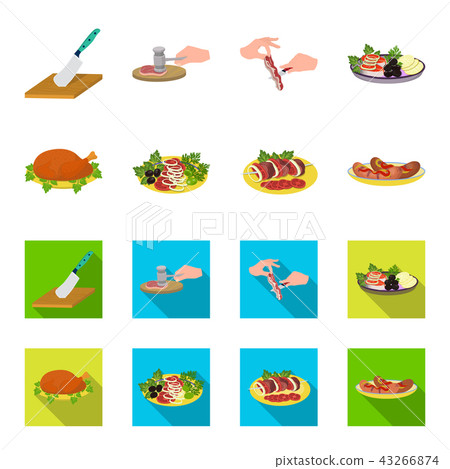 Fried chicken, vegetable salad, shish kebab with vegetables, fried sausages on a plate. Food and Fried chicken, vegetable salad, shish kebab with vegetables, fried sausages on a plate. Food and 43266874