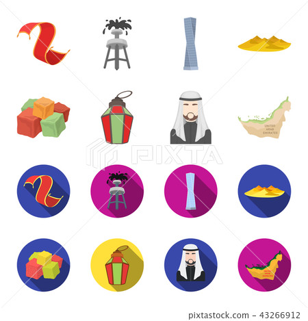 Eastern sweets, Ramadan lamp, Arab sheikh, territory.Arab emirates set collection icons in cartoon 43266912