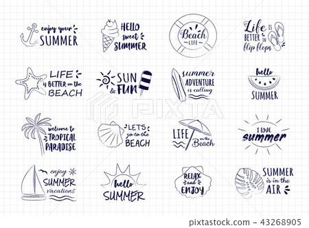 Hand drawn summer icons - collection. Vector. Hand drawn summer icons - collection. Vector. 43268905
