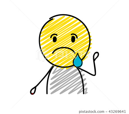 Icon of stickman with sad expression. Vector. 43269641