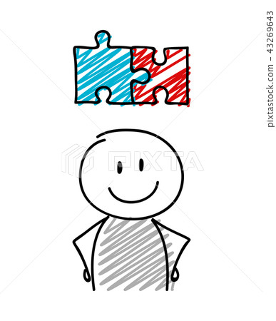 Stickman holding puzzle icon - concept. Vector. 43269643