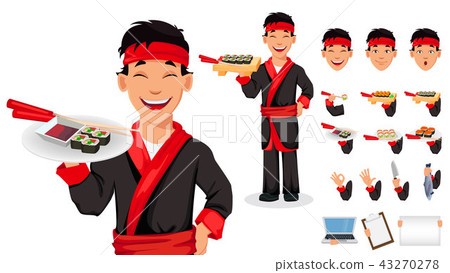 Japanese chef cooking sushi rolls Japanese chef cooking sushi rolls 43270278