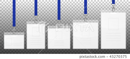 Vector realistic 3d empty graphic Id Card on carbine with lanyard set closeup isolated on 43270375