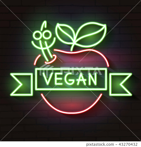 Vegan logo Neon sign, vegan symbol, Vegan logo Neon sign, vegan symbol, 43270432