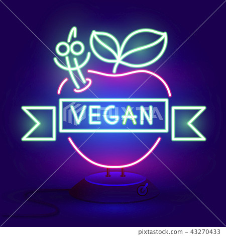 Vegan logo Neon sign, vegan symbol, 43270433