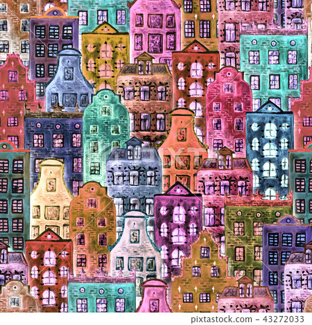 Seamless pattern of watercolor old europe houses Seamless pattern of watercolor old europe houses 43272033