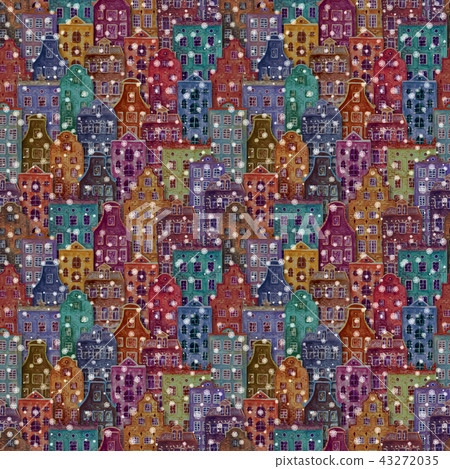 Christmas pattern with old europe houses 43272035