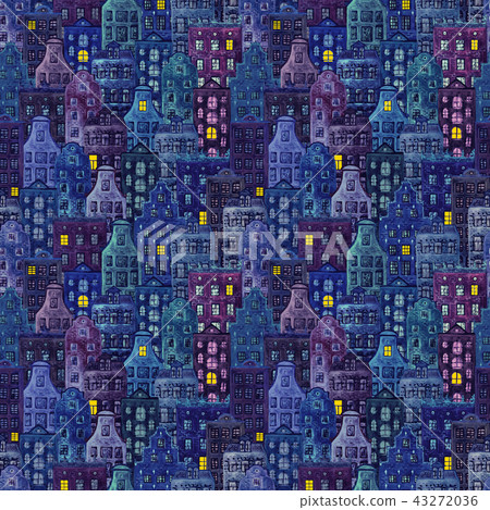 Seamless pattern of watercolor old europe houses Seamless pattern of watercolor old europe houses 43272036