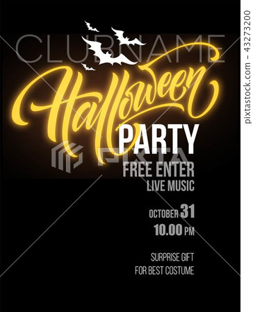 Halloween party poster with flying bats and yellow moon Halloween party poster with flying bats and yellow moon 43273200