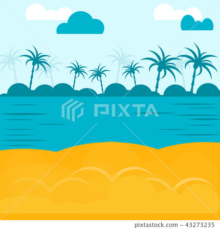 vector beach sea and coast with sand and palm tree - Stock Illustration ...