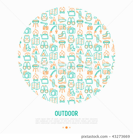 Outdoor concept in circle with thin line icons 43273669