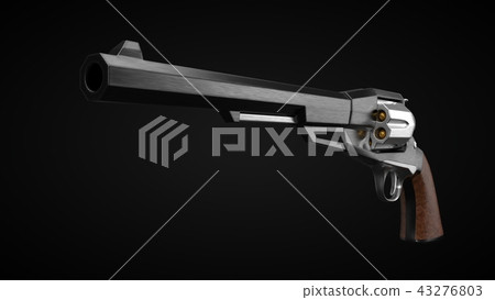 long barrel revolver design with modern looking hard cut edges. 3d illustration. 43276803