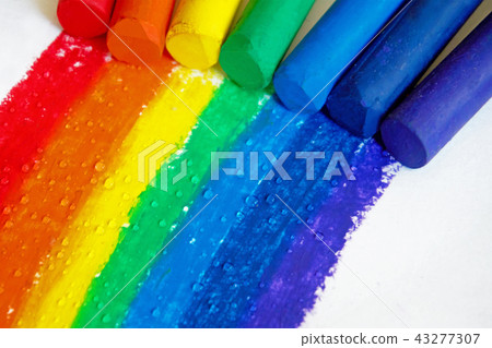 Oil droplets on the pastel green rainbow. 43277307