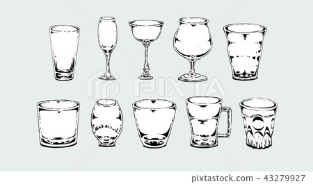 Handwritten, monochrome, black and white glasses Handwritten, monochrome, black and white glasses 43279927