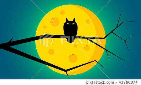 A owl on stick front the moon A owl on stick front the moon 43280074