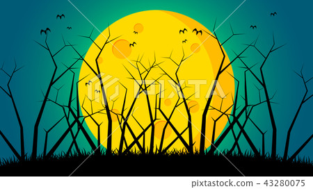 Trees on ground front the moon Trees on ground front the moon 43280075