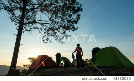 Outdoor travel camping vacation in the sunrise Outdoor travel camping vacation in the sunrise 43280080
