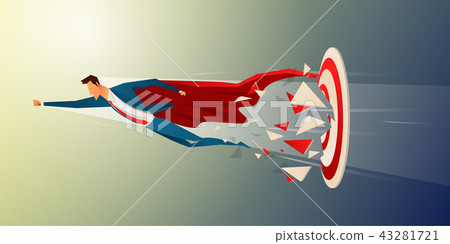Super businessman flying and breaking target archery to Successful vector. Business superhero Super businessman flying and breaking target archery to Successful vector. Business superhero 43281721