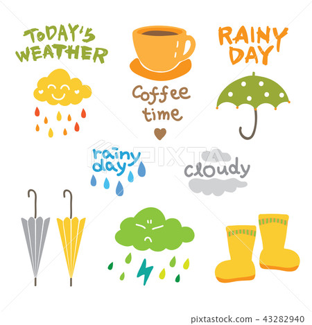 Rainy day umbrella boots Coffee illustrations collection 43282940