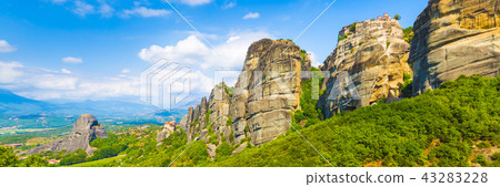 Mountain scenery with Meteora rocks and Monastery Mountain scenery with Meteora rocks and Monastery 43283228