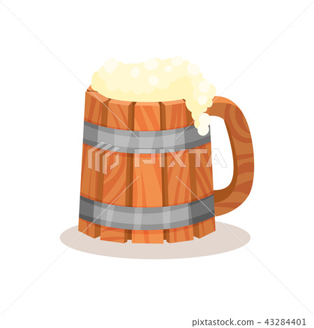 Big wooden mug of beer with foam. Alcoholic... - Stock Illustration ...