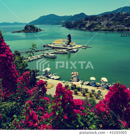 Vlacherna Monastery and Mouse island.Corfu-Greece. Vlacherna Monastery and Mouse island.Corfu-Greece. 43285005