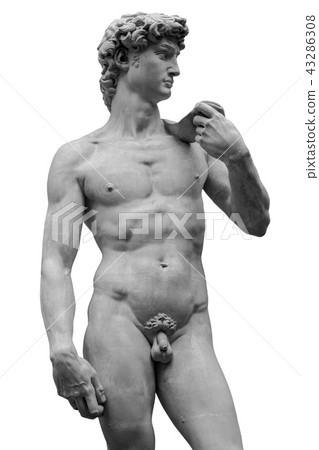 Statue of a famous statue by Michelangelo - David from Florence, isolated on white 43286308