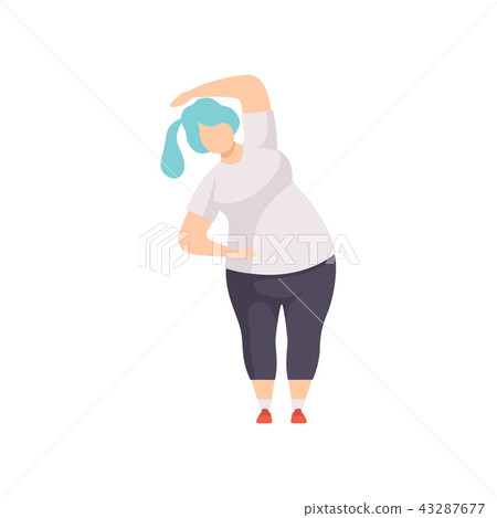 Obesity woman wearing sports uniform doing fitness exercise, weight loss program concept vector 43287677
