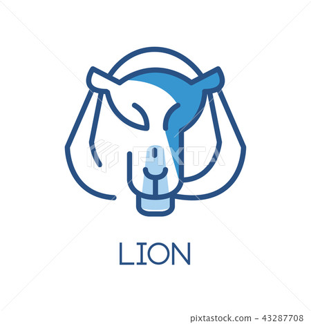 Lion logo design, blue label, badge or emblem with head of predator animal vector Illustration on a 43287708