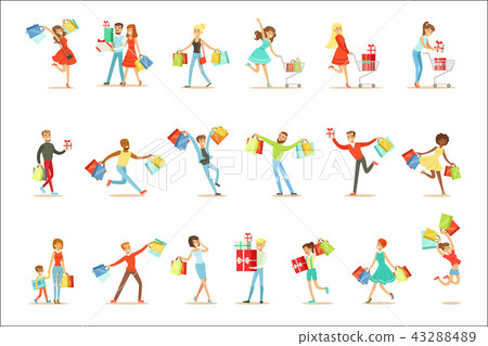 Shopaholic People Happy And Excited Running With Paper Shopping Bags Smiling Carton Characters Shopaholic People Happy And Excited Running With Paper Shopping Bags Smiling Carton Characters 43288489