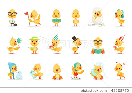 Little Yellow Duck Chick Different Emotions And Situations Set Of Cute Emoji Illustrations 43288770