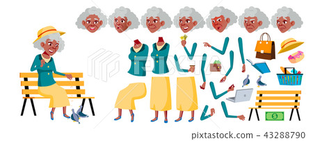 Old Woman Vector. Senior Person Portrait. Black. Afro American. Elderly People. Aged. Animation 43288790