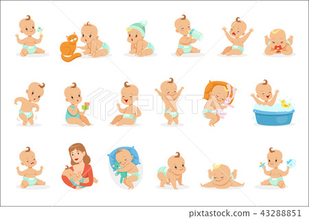 Adorable Happy Baby And His Daily Routine... - Stock Illustration ...