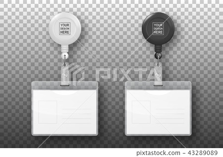 Vector realistic 3d empty graphic Id Card with round reel holder for logo cllip icon set closeup 43289089