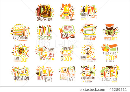 Happy Teachers Day Colorful Graphic Design Template Logo Set ,Hand Drawn Vector Stencils 43289311