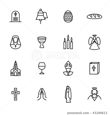 Christian Signs Black Thin Line Icon Set. Vector 43290615