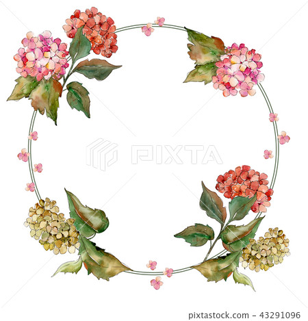 Watercolor red and yellow gortenzia flower. Floral botanical flower. Frame border ornament square. Watercolor red and yellow gortenzia flower. Floral botanical flower. Frame border ornament square. 43291096