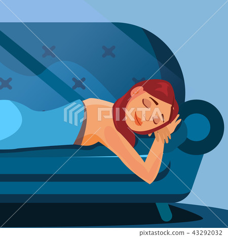 Sleeping Beautiful Woman Vector. Healthy Sleep. Night Bedroom. Flat Cartoon Illustration 43292032