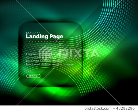Neon glowing techno lines, hi-tech futuristic abstract background template with circles, landing 43292296