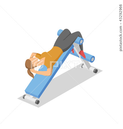 Woman Working Out On Abdominal Bench In The Stock