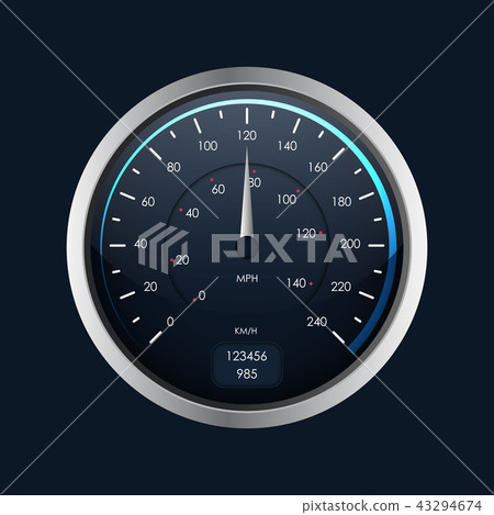 Realistic Detailed 3d Speedometer on a Dark. Vector Realistic Detailed 3d Speedometer on a Dark. Vector 43294674
