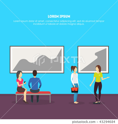 Cartoon Museum Visitors Card Poster for Advertising. Vector Cartoon Museum Visitors Card Poster for Advertising. Vector 43294684