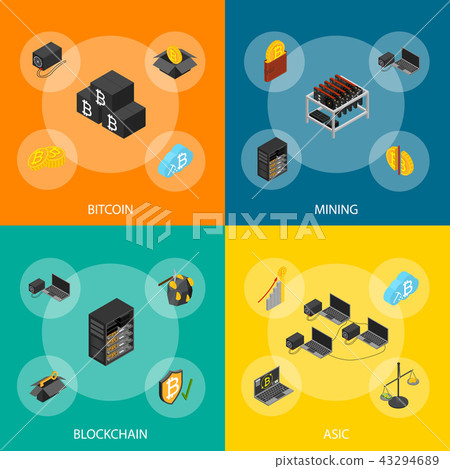 Cryptocurrency Mining Blockchain 3d Banner Set Isometric View. Vector 43294689
