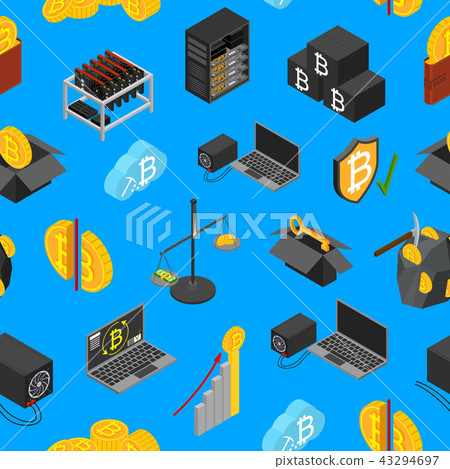 Cryptocurrency Mining Blockchain Seamless Pattern Background. Vector 43294697