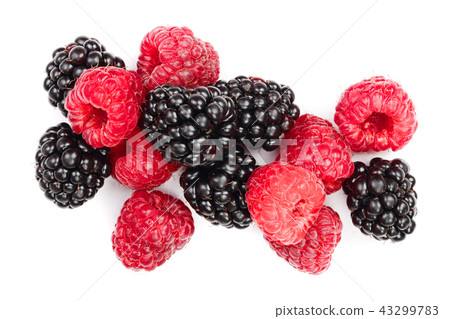 blackberry and raspberry isolated on white background. Top view. Flat lay pattern 43299783