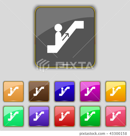 escalator icon sign. Set with eleven colored butto 43300158